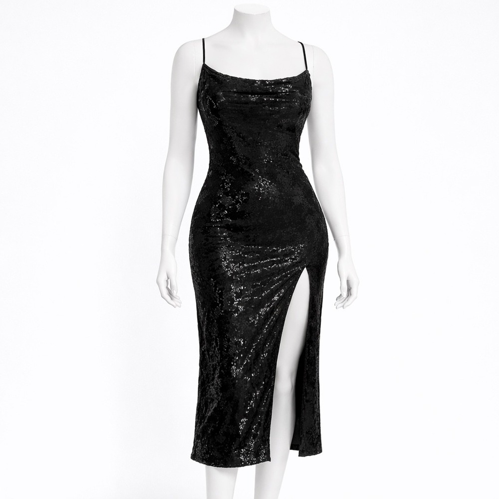 Urban Outfitters Black Velvet Burnout Midi Dress Women's Large Slit Whimsigoth